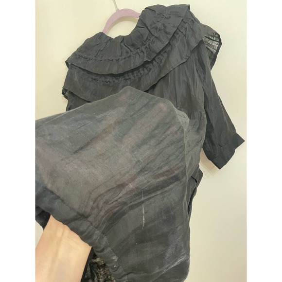 Simon Chang Black Jacket Dress Ruffle Neck 3/4 sleeves SZ 10 Tunic Long Top - Picture 7 of 14